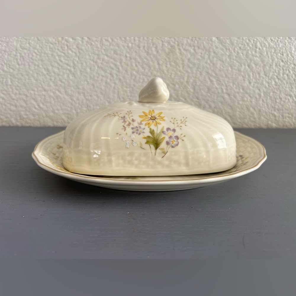 Vintage Mikasa spring meadow Butter Dish Fine Ivory